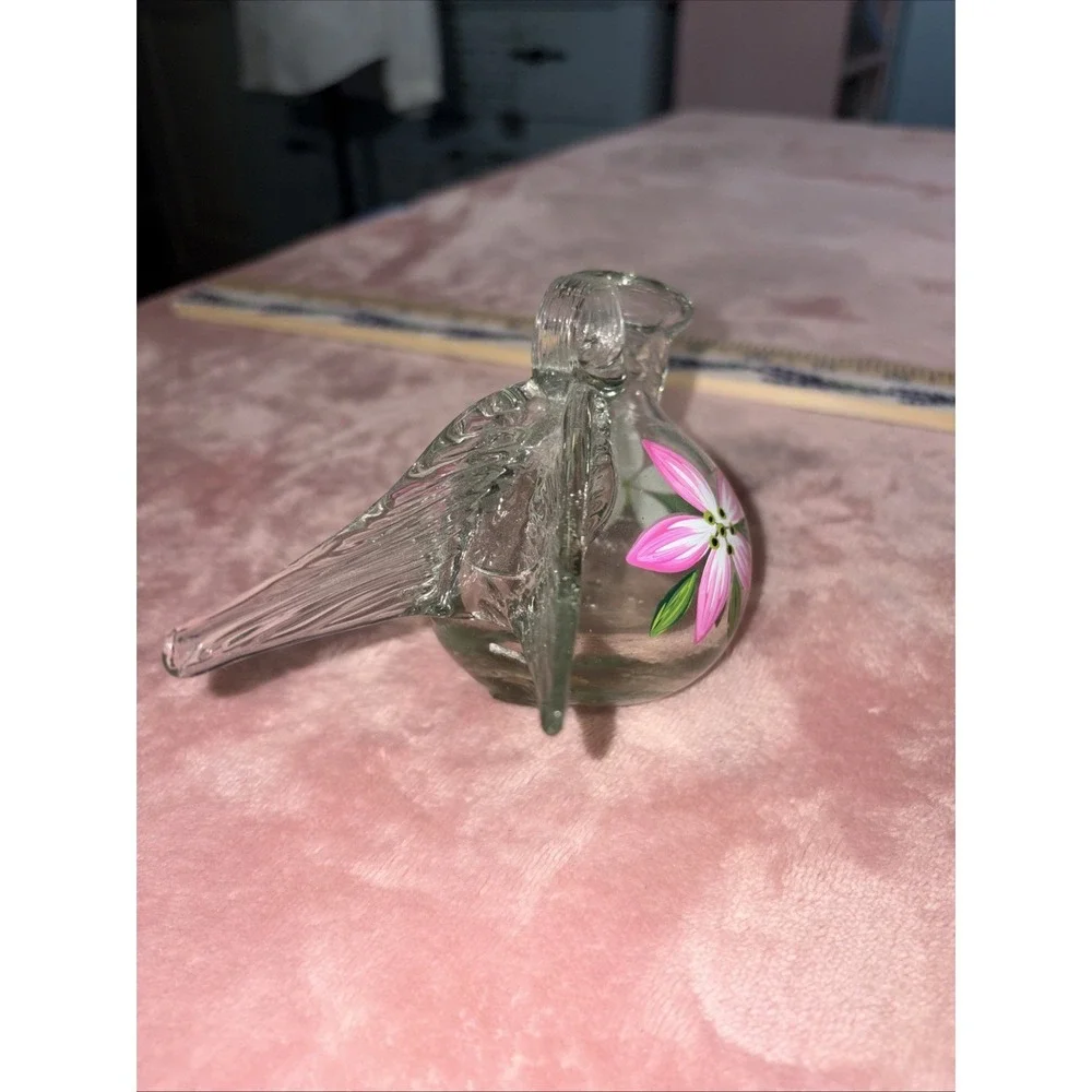 Hand Blown Parasol Recycled Glass Mini Winged Hummingbird Feeder. No Stopper.